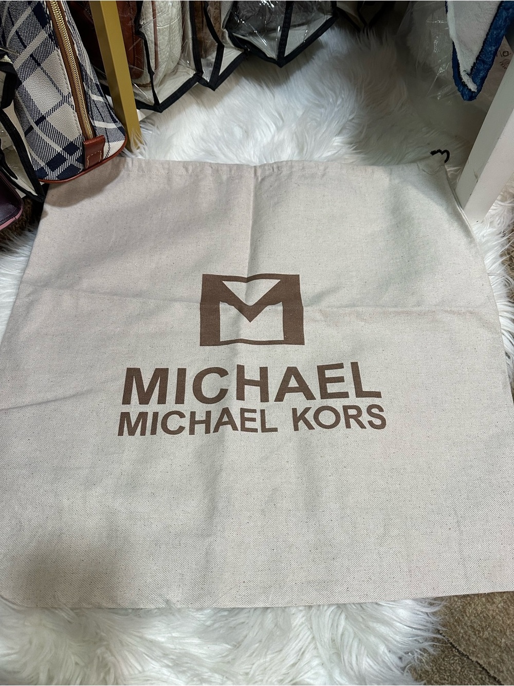 Michael Michael Kors Branded Canvas Dust Bag in Beige with Brown Logo 21.5x20.5